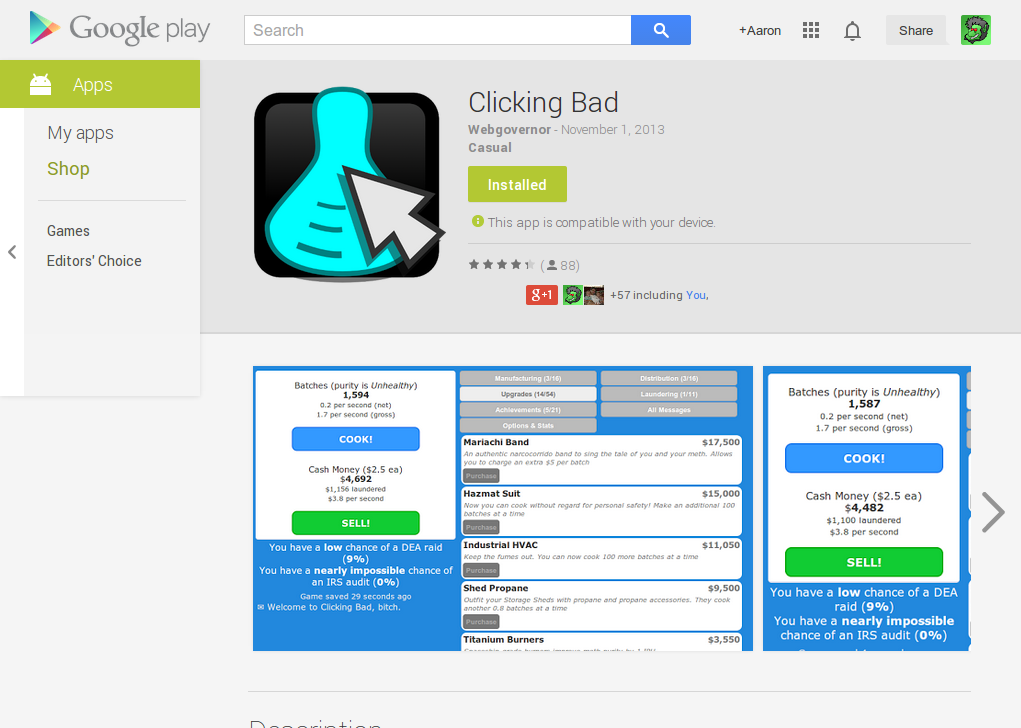 Clickingbad App Screenshot